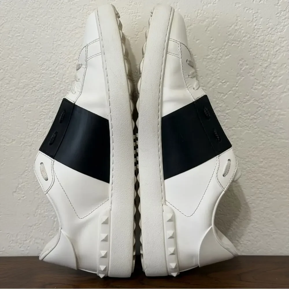 Valentino Rockstud Open Leather Sneakers IT 44.5 White Black Colorblock